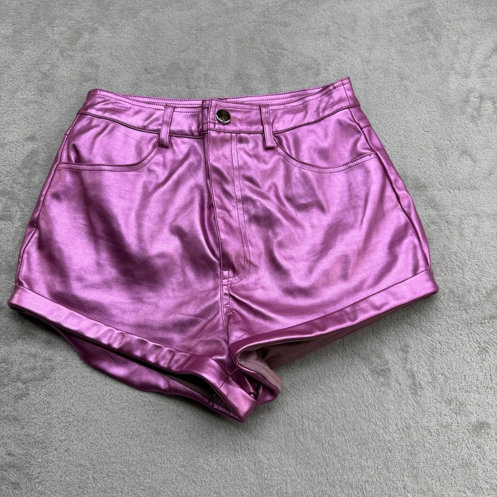Superdown Shorts Women XS Pink Metallic Faux Leather High Waisted Festival Rave
